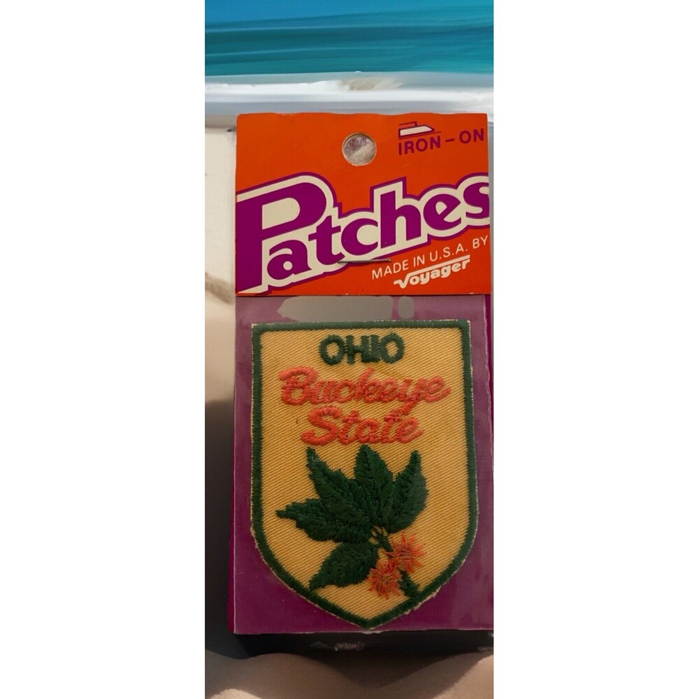 Vtg Ohio Buckeye State Embroidered Patch Iron-On Made in USA by Voyager Sealed